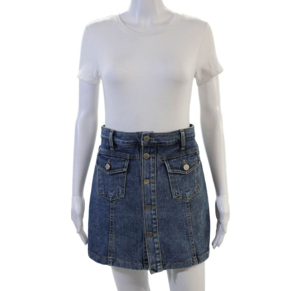 AB Denim Women Mini Skort Dark Blue 100% Cotton Solid Size M